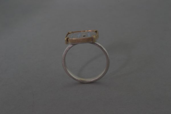 Ring side view silver and gold