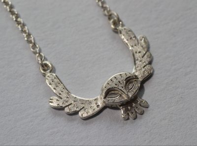 Flying owl necklace side view